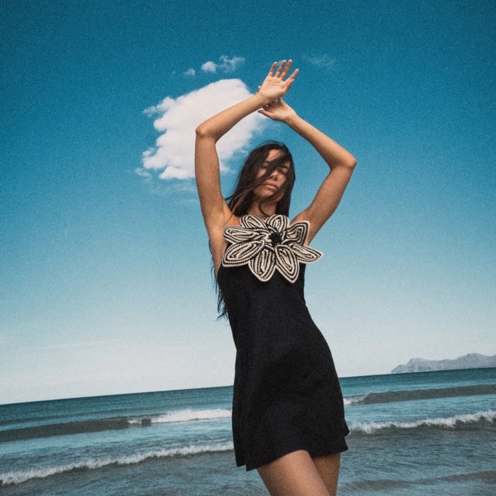 NWT ZARA - Black Flower Knit Crotchet Dress | Tiktok Viral | Blogger’s Fave